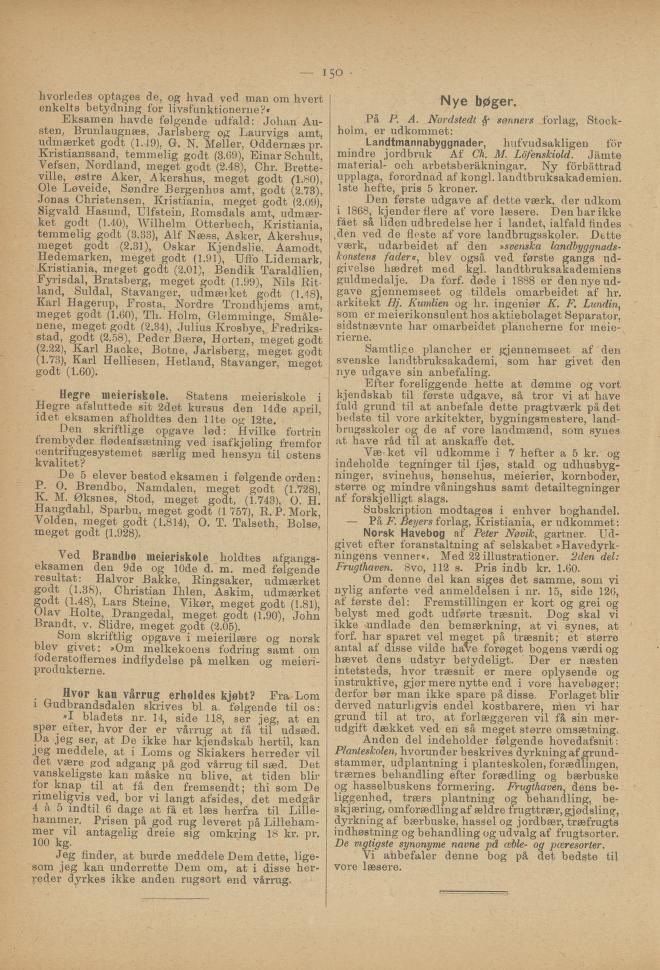 Norwegian agricultural examination page containing Wilhelm Otterbech's name